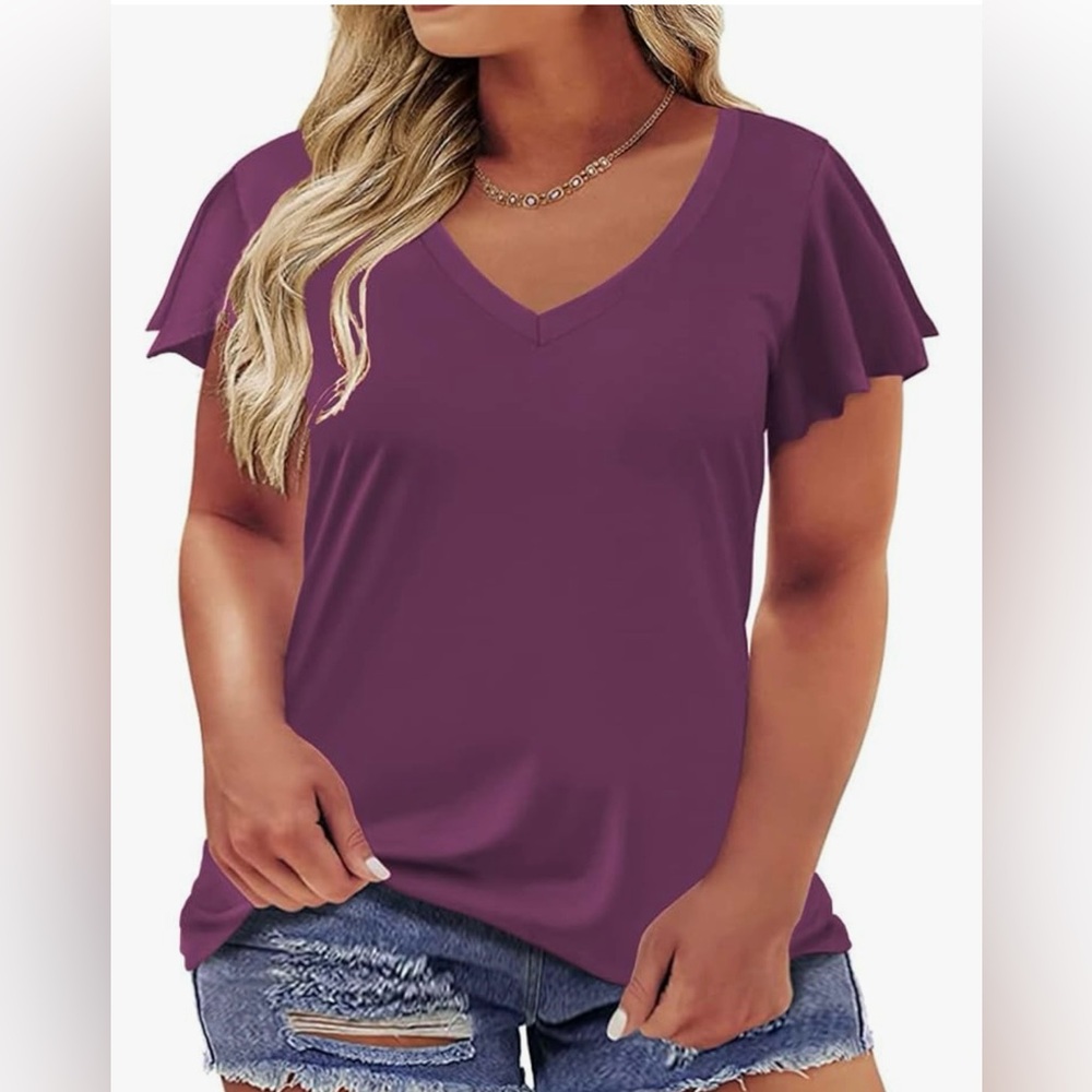 NWT ROSRISS Womens Plus-Size Tops Summer Ruffle Short Sleeve Shirts